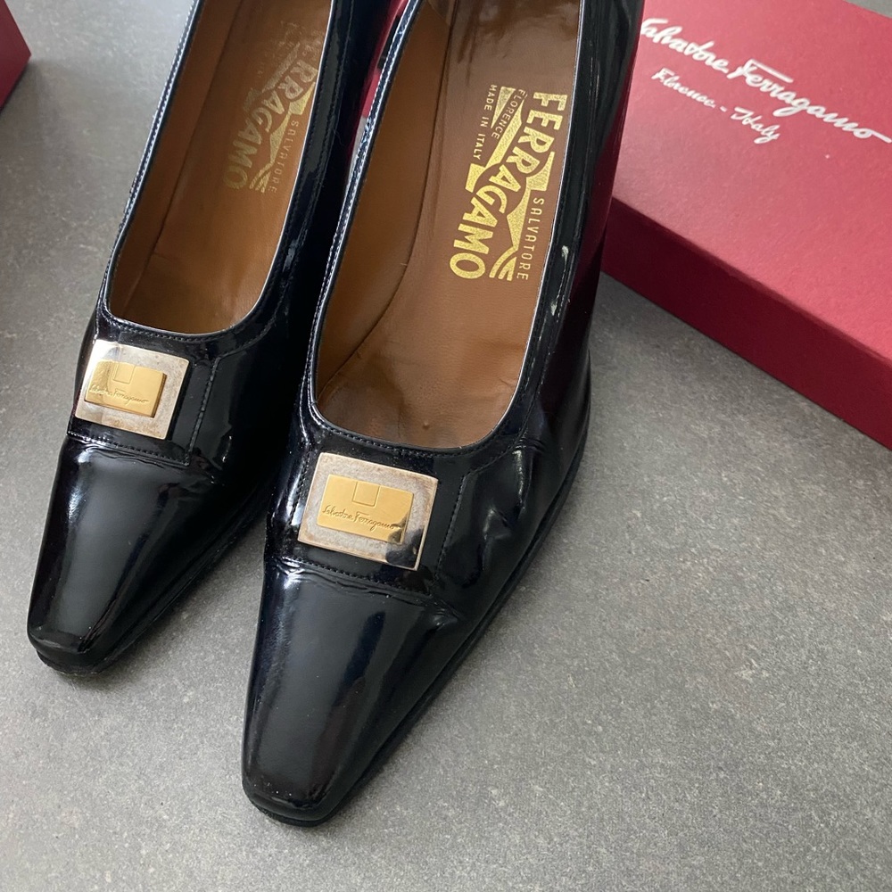 Salvatore Ferragamo | Black Patent Pump Heels | 8